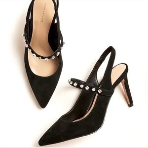 Ann Taylor New In Box !!Crystal Slingback Black Suede Heels